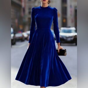 NWT Gorgeous Royal Blue Long Sleeve Velvet Dress Size 2X Chic Classic Party